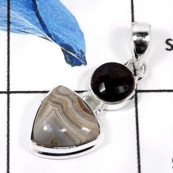 Crazy Lace Agate & Smoky Quartz D - SD468-Gorgeous Two Stone Crazy Lace Agate & Smoky Quartz Designer Pendants 925 Sterling Silv Crazy Lace Agate & Smoky Quartz D - SD468-Gorgeous Two Stone Crazy Lace Agate & Smoky Quartz Designer Pendants 925 Sterling Silv