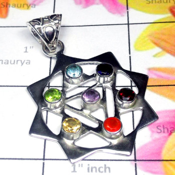 Chakra Cut A - CHP997-Sterling Silver Semiprecious Chakra Gemstone Pendant