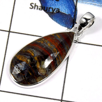 Iron Tiger Eye B - SD464-Natural Checker Cut Iron Tiger Eye Plain Setting Pendants 925 Sterling Silver Iron Tiger Eye B - SD464-Natural Checker Cut Iron Tiger Eye Plain Setting Pendants 925 Sterling Silver