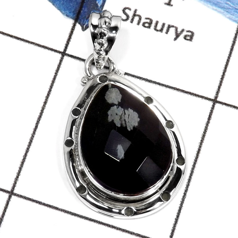 Snow Flack O - SD463-Amazing Checker Cut Snow Flack Handmade Designer Pendants 925 Sterling Silver
