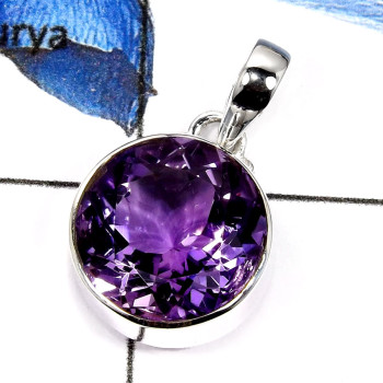 Amethyst Cut H - SD447-Exclusive Faceted Amethyst Cut Designer Wholesale Pendants 925 Sterling Silver