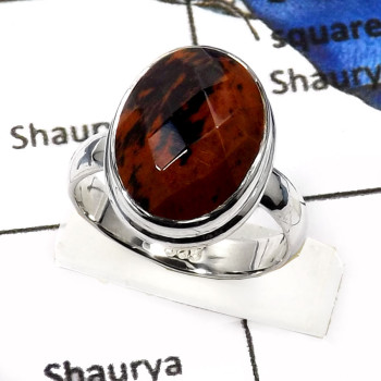 Mahagoni Jasper F - SDR547-Elegant Checker Cut Mahagoni Jasper Designer Rings 925 Sterling Silver