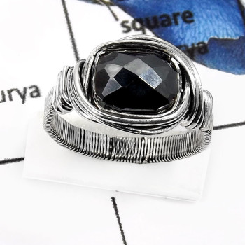 Hematite Cut G - SDR536-Exclusive Checker Cut Hematite Designer Rings 925 Sterling Silver
