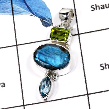 Labradorite Cut,Peridot & Blue Topaz O - ISP548-Attracting Party Wear Multi Cut Stone Plain Silver Pendants 925 Sterling Silver