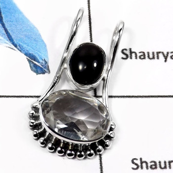 Black Rutile & Black Onyx N - SD435-Beautiful Two Stone Designer Pendants 925 Sterling Silver