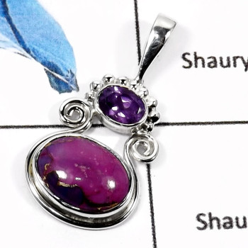 Amethyst Cut & Purple Turquoise D - SD431-Glorious Cab & Cut Gemstone Wholesale Pendants 925 Sterling Silver