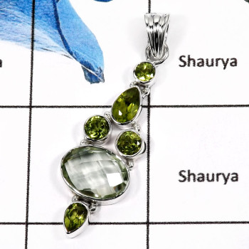 Green Amethyst Cut & Peridot E - ISP542-Natural Cut Wedding Special Pendants 925 Sterling Silver