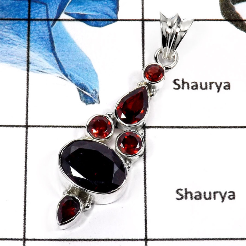 Garnet Cut I - ISP542-Natural Cut Wedding Special Pendants 925 Sterling Silver