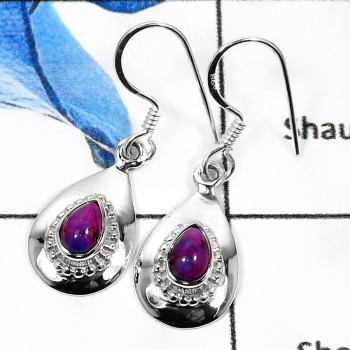Purple Turquoise C - SDE598-Fabulous Cabochon Gemstones Light Weight Designer Earrings 925 Sterling Silver