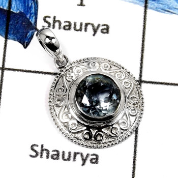 Blue Topaz G - CSP904-Natural Faceted Cut Designer Casting Pendants 925 Sterling Silver