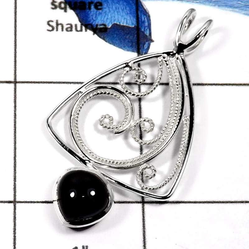 Black Onyx cab C - SD422-Exclusive Party Wear Handmade Designer Wholesale Pendants 925 Sterling Silver