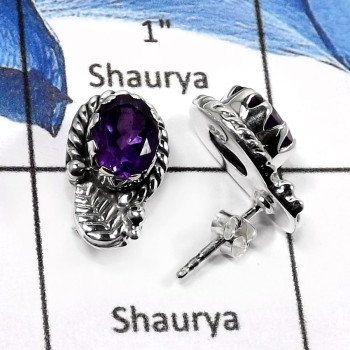 Amethyst Cut G - SDE839-Beautiful Faceted Cut Designer Earrings 925 Sterling Silver