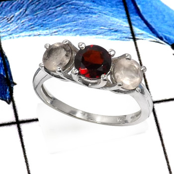 Rose Quartz & Garnet A - RSS823-Pretty Look Cut Gemstone Designer Wholesale Rings 925 Sterling Silver