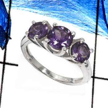 Amethyst Cut F - RSS822-Classic Cut Gemstones Handmade Wedding Rings 925 Sterling Silver