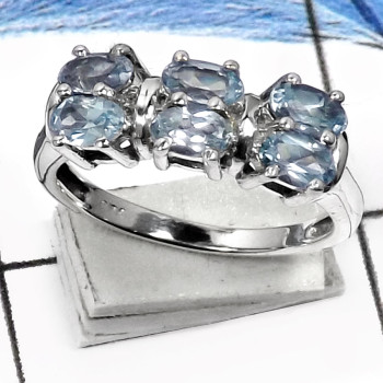 Blue Topaz I - RSS811-Latest New Design Cut Gemstones Wholesale Rings 925 Sterling Silver