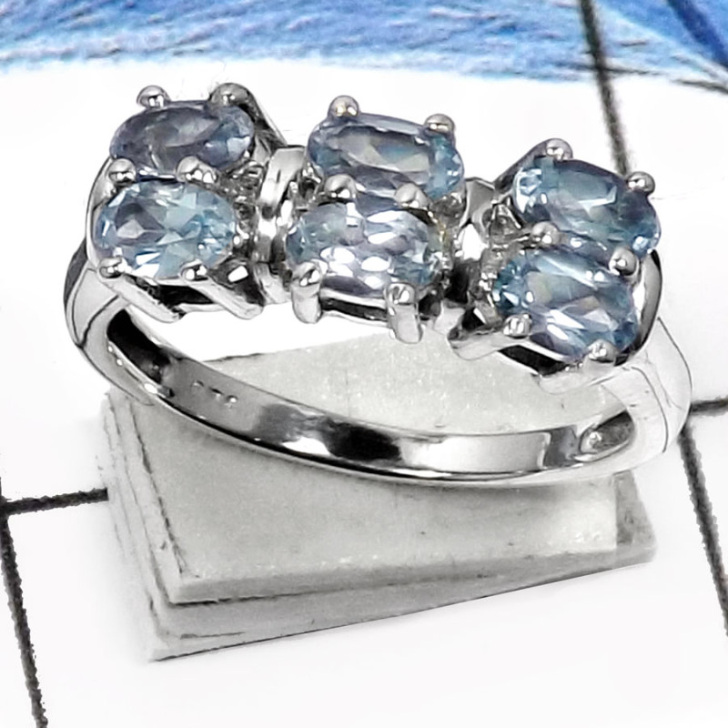 Blue Topaz I - RSS811-Latest New Design Cut Gemstones Wholesale Rings 925 Sterling Silver