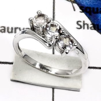Crystal Quartz  C - RSS810-Eye Catching Cut Gemstone Weddings Rings 925 Sterling Silver