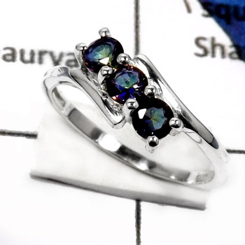 Mystic Quartz K - RSS810-Eye Catching Cut Gemstone Weddings Rings 925 Sterling Silver