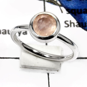 Rose Quartz C - PSR737-Classic Cut Gemstones Light Weight Rings 925 Sterling Silver Rose Quartz C - PSR737-Classic Cut Gemstones Light Weight Rings 925 Sterling Silver