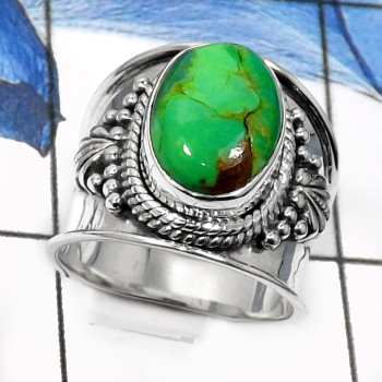Green Turquoise E - SDR517-Amazing Party Look Handmade Fashion Rings 925 Sterling Silver