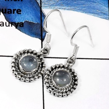 Aquamarine G - SDE573-Gorgeous Cabochon Gemstone Handmade Fashionable Earrings 925 Sterling Silver
