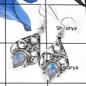 Rainbow Moonstone O - SDE562-Elegant New Design Handmade Wedding Earrings 925 Sterling Silver