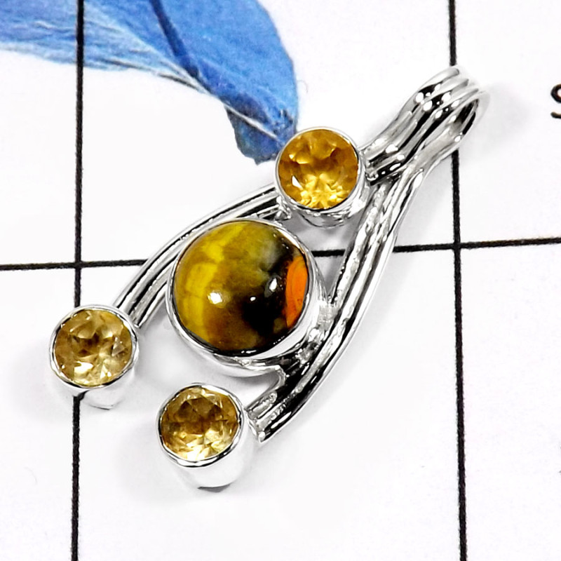Bumble Bee & Citrine C - SSP747-Fabulous Colorful Gemstone Designer Wedding Pendants 925 Sterling Silver Bumble Bee & Citrine C - SSP747-Fabulous Colorful Gemstone Designer Wedding Pendants 925 Sterling Silver