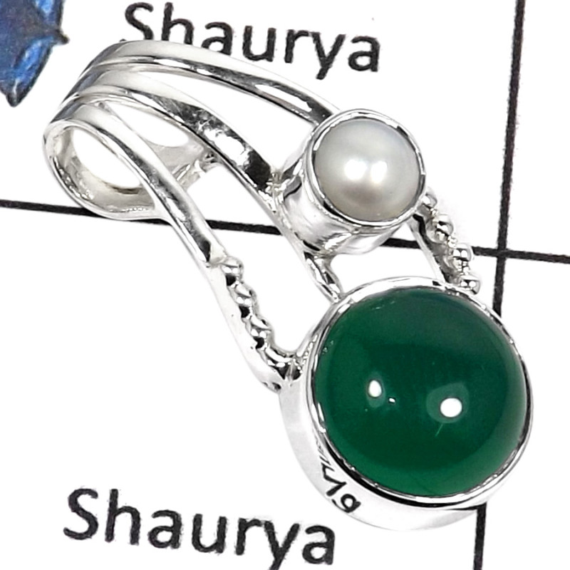 Green Onyx & Pearl H - SSP744-ATTRACTIVE NEW PARTY WEAR DESIGNER PENDANTS 925 STERLING SILVER