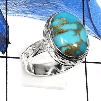 Blue Copper Turquoise C - RSS800-Stunning Cabochon Gemstone Designer Wholesale Designer Rings 925 Sterling Silver