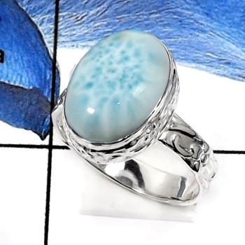 Larimar Cab L - RSS799-Natural Gemstone Colorful Designer Women's Rings 925 Sterling Silver