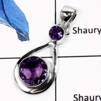 Amethyst Cut A - SSP737-Indian Company Handmade Cut Gemstone Pendants 925 Sterling Silver