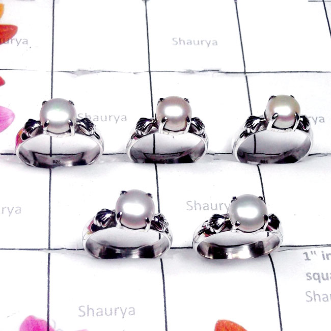 5 Pcs. Pearl A - PPR996-Exclusive Silver Pearl Gemstone Designer Ring 5 Pcs. Pearl A - PPR996-Exclusive Silver Pearl Gemstone Designer Ring