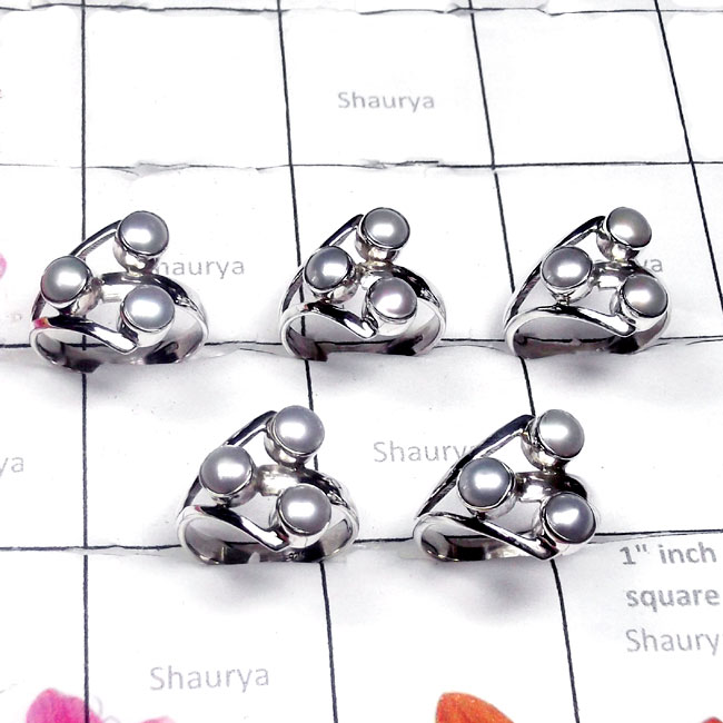 5 Pcs. Pearl O - PPR995-Sterling Silver Pearl Gemstone Fancy Ring 5 Pcs. Pearl O - PPR995-Sterling Silver Pearl Gemstone Fancy Ring