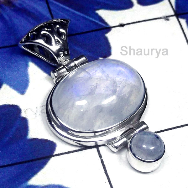 Rainbow Moonstone C - SD919-Semiprecious Gemstone Sterling Silver Stunning Pendant