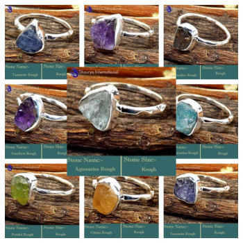 100 Rings wholesale in Natural Rough Stones and 925 Sterling Silver- RFR100RWL