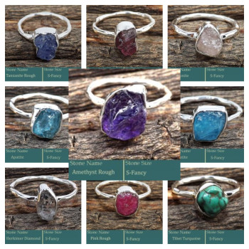 100 Rings wholesale in Natural Rough Stones and 925 Sterling Silver- RFR100RWL